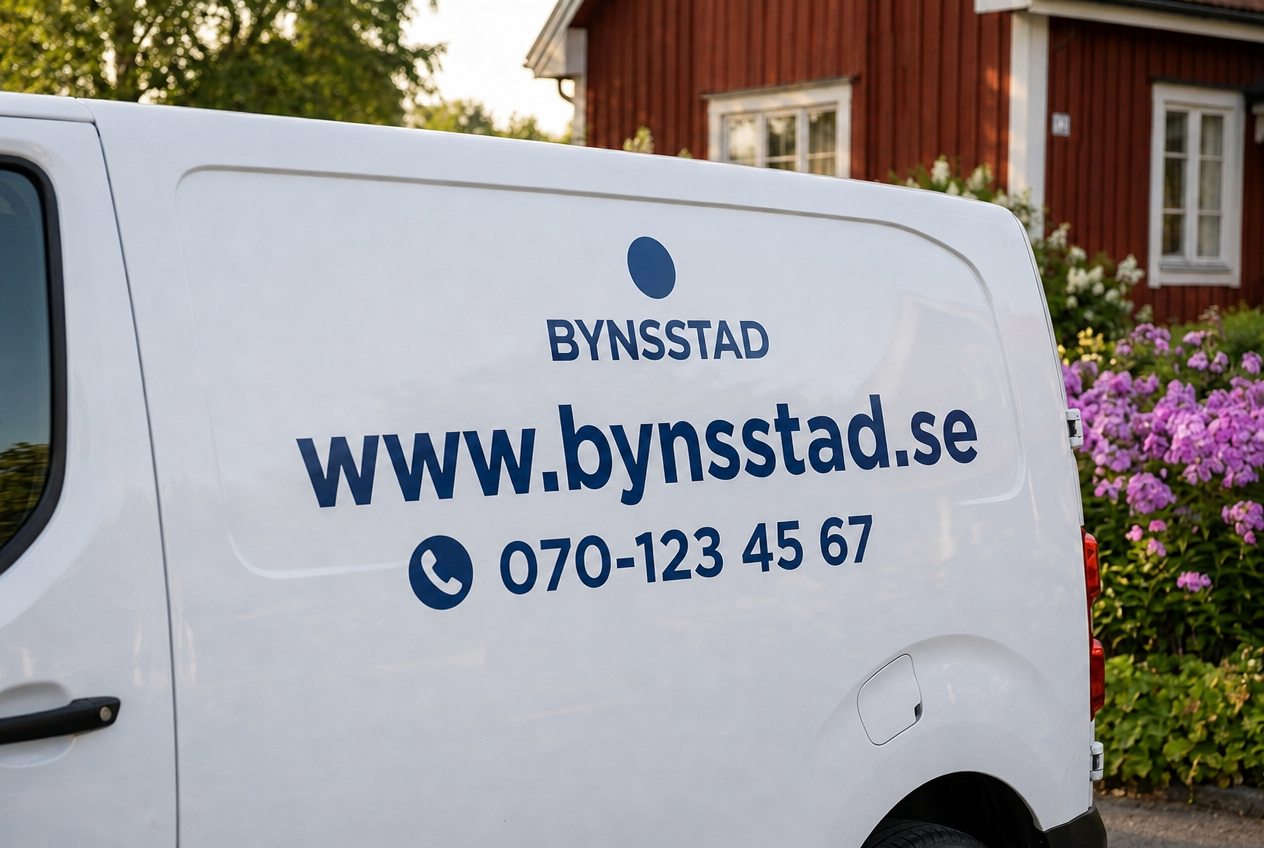 Samma sida med firmanamn, logga och stor webbadress